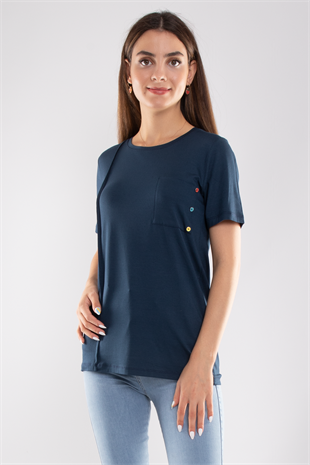 75733 Kendinden Parçalı Cep Detaylı Kadın Tshirt08
