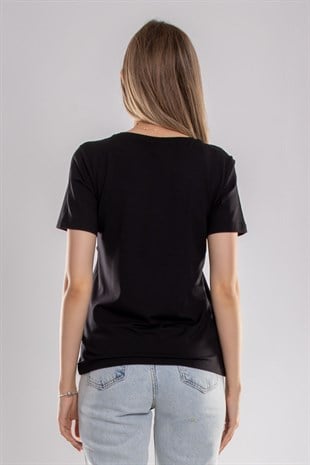 75733 Kendinden Parçalı Cep Detaylı Kadın Tshirt08