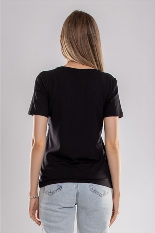 75733 Kendinden Parçalı Cep Detaylı Kadın Tshirt08