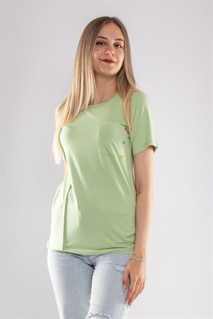 75733 Kendinden Parçalı Cep Detaylı Kadın Tshirt08