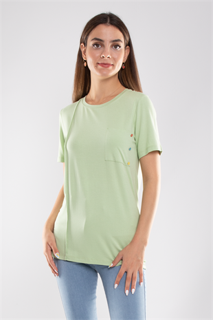 75733 Kendinden Parçalı Cep Detaylı Kadın Tshirt08