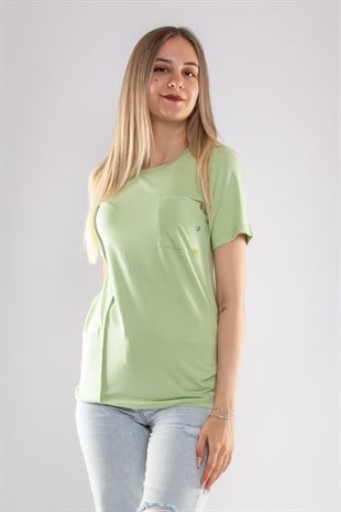75733 Kendinden Parçalı Cep Detaylı Kadın Tshirt08