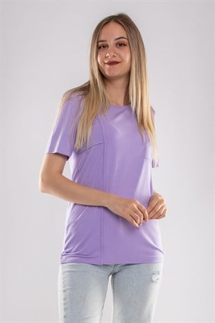 75733 Kendinden Parçalı Cep Detaylı Kadın Tshirt08