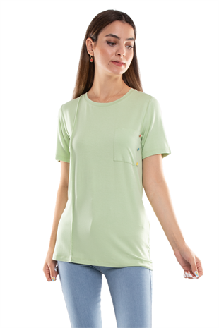 75733 Kendinden Parçalı Cep Detaylı Kadın Tshirt08