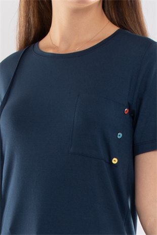 75733 Kendinden Parçalı Cep Detaylı Kadın Tshirt08