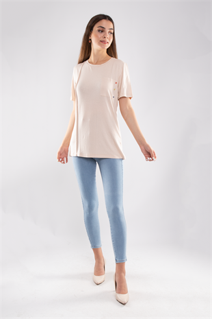75733 Kendinden Parçalı Cep Detaylı Kadın Tshirt08