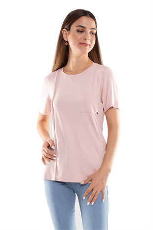 75733 Kendinden Parçalı Cep Detaylı Kadın Tshirt08