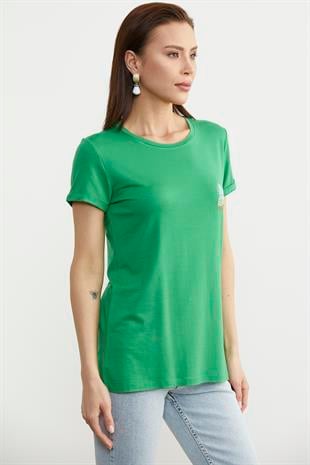 75956 Sıfır Yaka Ananaslı Basic Penye Kısa Kol Tshirt