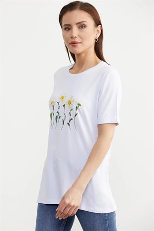 75957 Papatya Baskılı Basic Tshirt