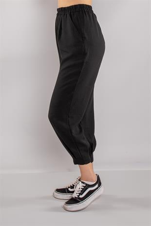 7635 Beli Lastikli Paça Pensli Viscon Şalvar Pantolon