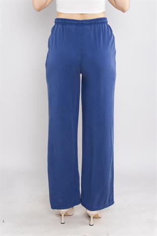 80330 Beli Lastikli Bol Paça Tencel Pantolon