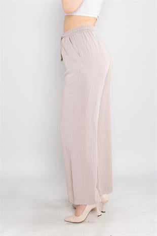 80330 Beli Lastikli Bol Paça Tencel Pantolon