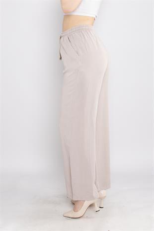 80330 Beli Lastikli Bol Paça Tencel Pantolon