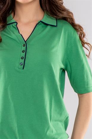 804 Polo Yaka Özel Düğmeli Merserize Triko