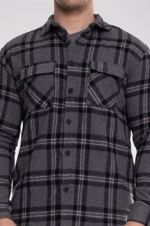 8040 Slimfit Ekose Çift Cep Pamuklu Oduncu Erkek Gömlek