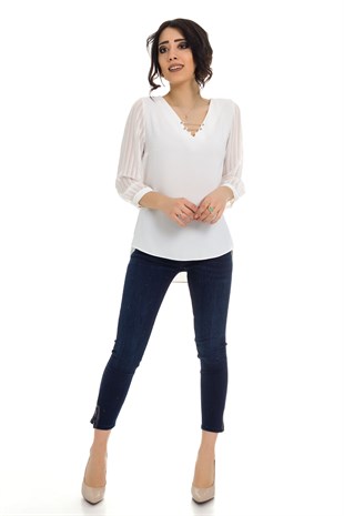 80892 YAKA METAL DETAYLI BLUZ