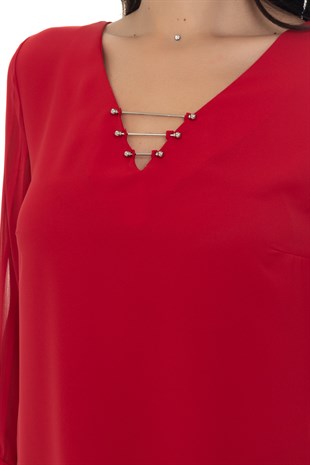 80892 YAKA METAL DETAYLI BLUZ