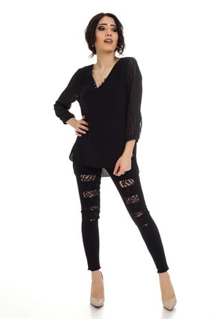 80892 Yaka Metalli Detaylı Bluz