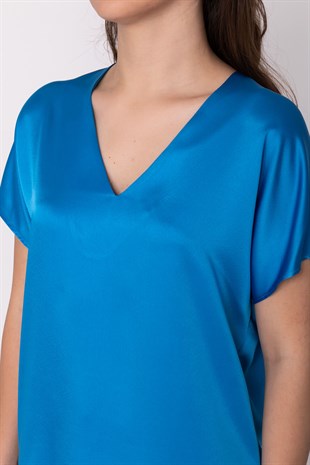 81220 Saten Kısa Kol Bluz