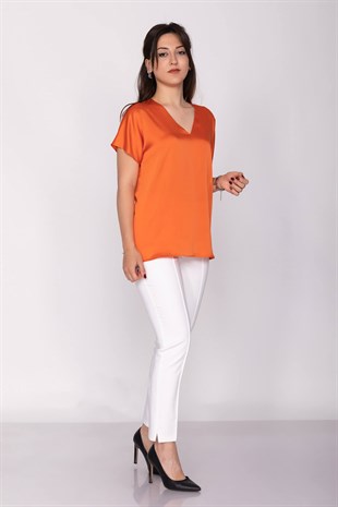 81220 Saten Kısa Kol Bluz
