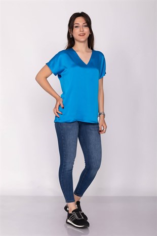 81220 Saten Kısa Kol Bluz