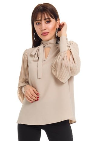 81282 KOLU PİLİSELİ YAKA BAĞCIKLI BLUZ