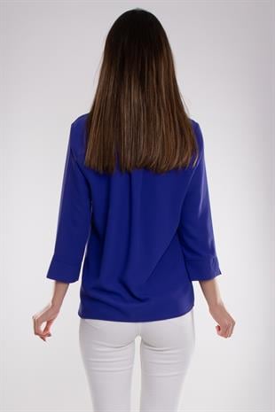 81285 Broşlu Truvakar Kol Krep Bluz