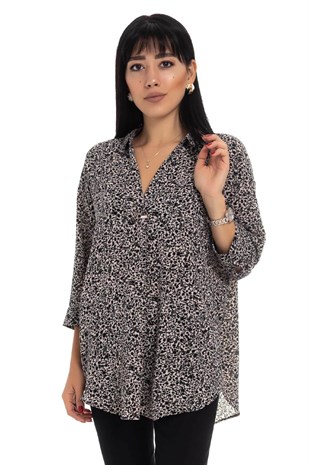 81346-4 Çıtır Çiçek Desen Broşlu Bluz
