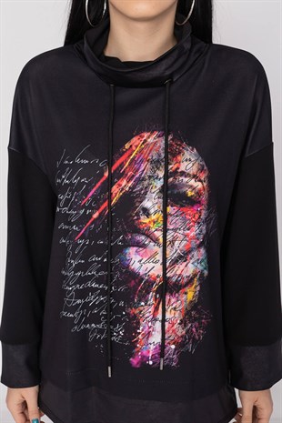 81482 Önü Desenli Dalgıç Kumaş Sweat