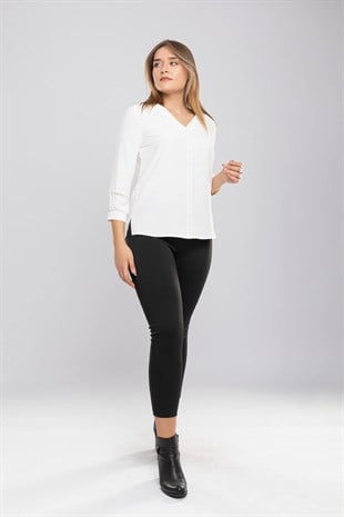 81578 V Yaka Krep Kadın Gömlek