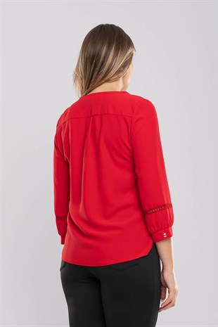 81578 V Yaka Krep Kadın Gömlek