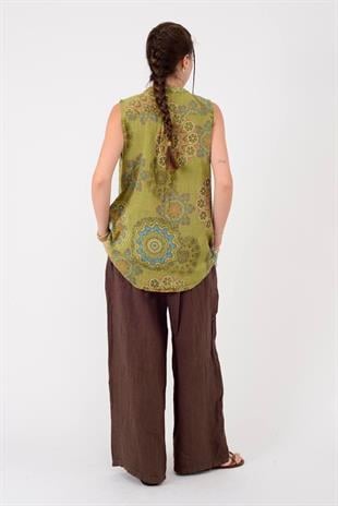 8228 Mandala Desen Sıfır Kol Pamuklu Bluz