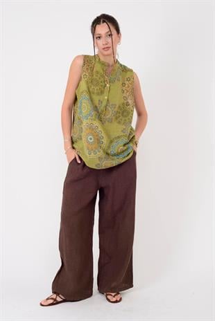 8228 Mandala Desen Sıfır Kol Pamuklu Bluz
