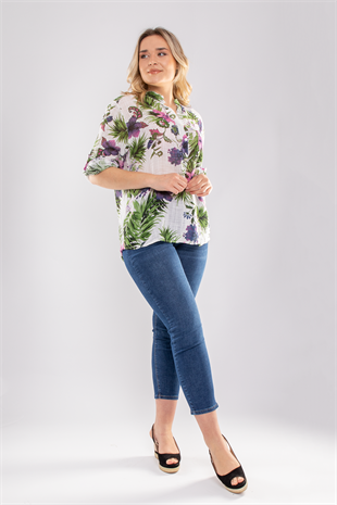 83931-6 Lilyum Desen Pamuklu Bluz
