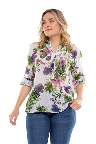 83931-6 Lilyum Desen Pamuklu Bluz
