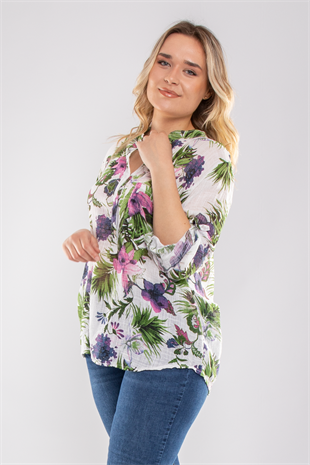 83931-6 Lilyum Desen Pamuklu Bluz
