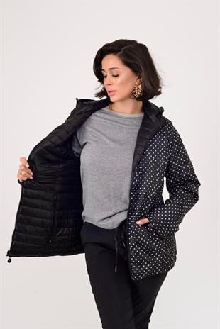 8966 İçi Puantiyeli Kapitone Kapüşonlu Mont