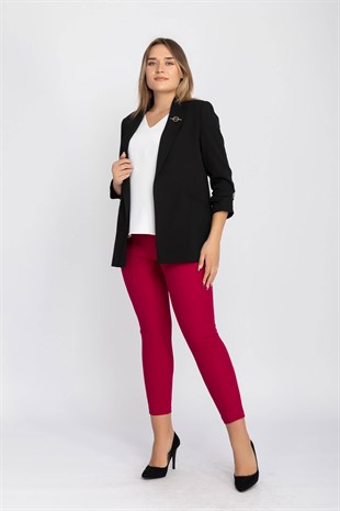 90503 Broşlu Büzgülü Ko Astarlarlı Blazer Ceket