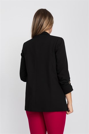 90503 Broşlu Büzgülü Ko Astarlarlı Blazer Ceket