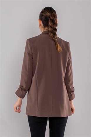 90503 Broşlu Büzgülü Kol Astarlarlı Blazer Ceket