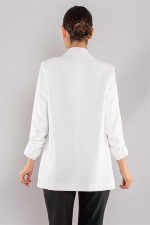 90503 Broşlu Büzgülü Kol Astarlarlı Blazer Ceket
