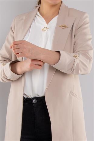 90503 Broşlu Büzgülü Kol Astarlarlı Blazer Ceket