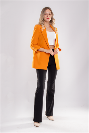 90503 Broşlu Büzgülü Kol Astarlarlı Blazer Ceket