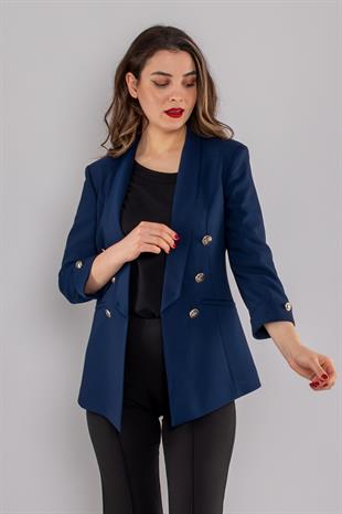 90599 6 Gold Düğme Detay Blazer Kadın Ceket