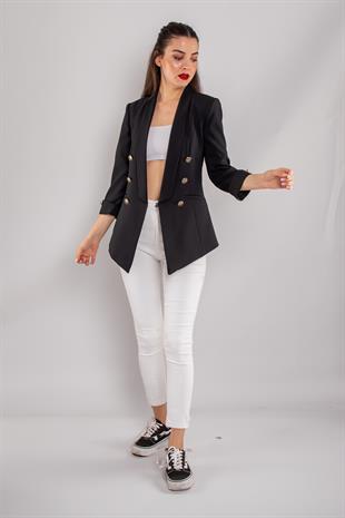 90599 6 Gold Düğme Detay Blazer Kadın Ceket