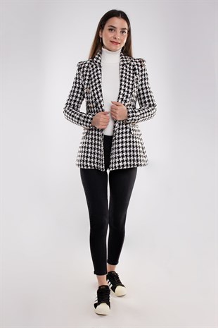 90617 Kazayağı Desen Blazer Kadın Ceket
