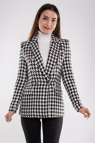 90617 Kazayağı Desen Blazer Kadın Ceket