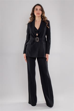 90631-70569 Kendinden Kemerli Ceket Pantolon Kombin Takım