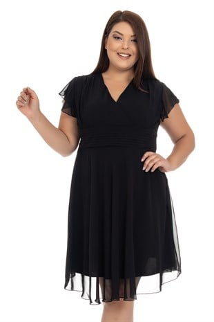 969300 KISA KOL KRUV.YAKA ŞİFON KISA ELBİSE