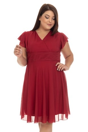 969300 KISA KOL KRUV.YAKA ŞİFON KISA ELBİSE